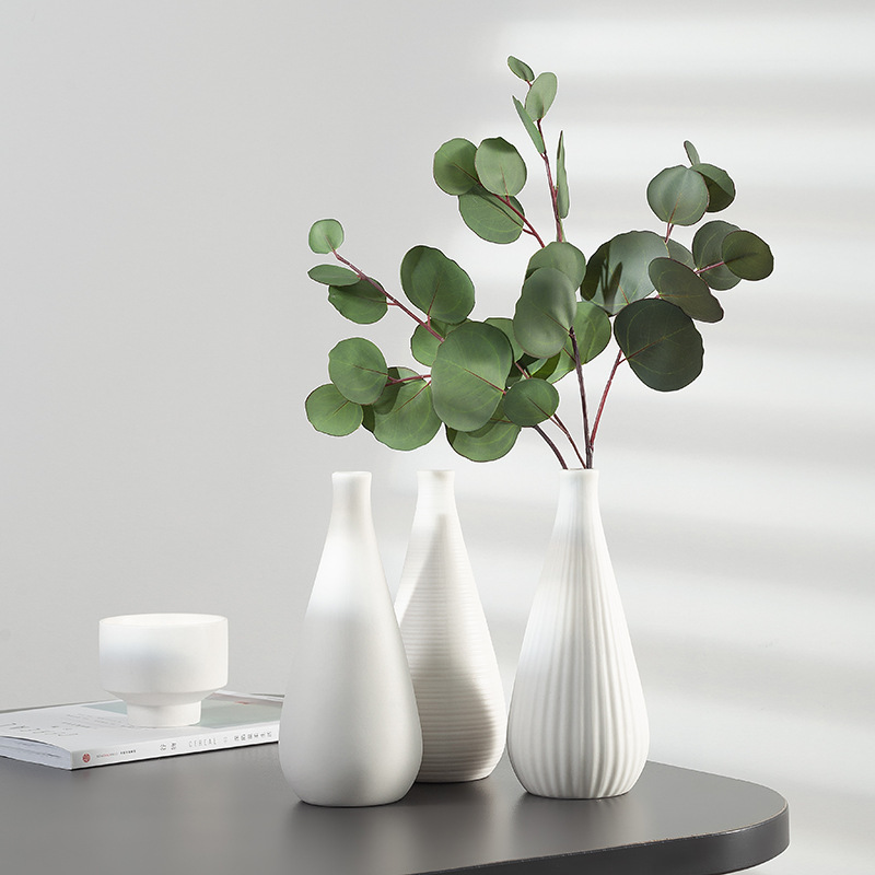 Nordic-Style Plain White Ceramic Vase for Artificial Flowers and Dried Flowers, Home Decor for Living Room, High-End Vase Container
