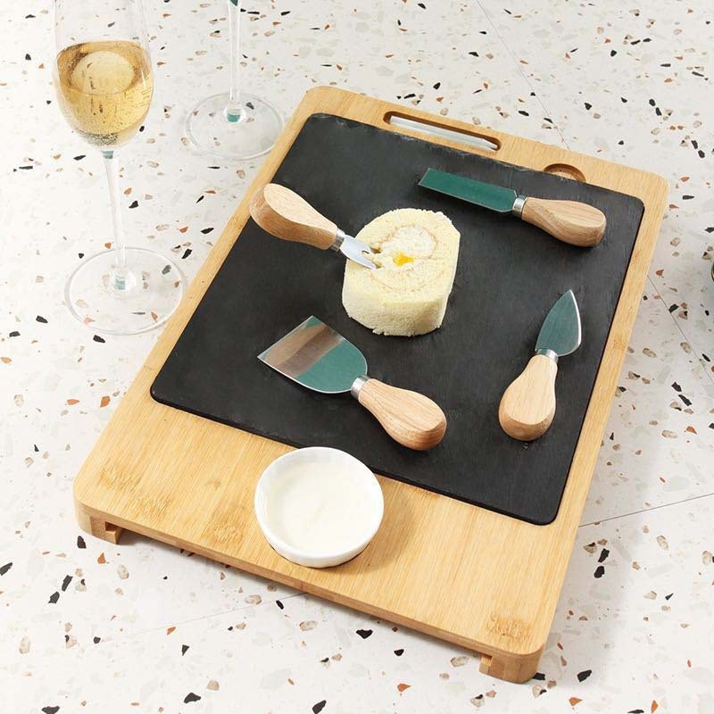 Tabla de cortar de bambú con cuchillo y tenedor de queso Queso paquete hogar multi-funcional fruta creativa bandeja de Bambú