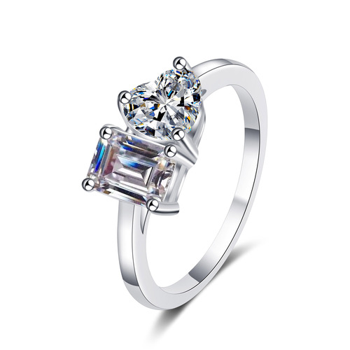 925 sterling silver ring women's special-shaped moissanite emerald cut ring plated pt950 gold meson manufacturer wholesale