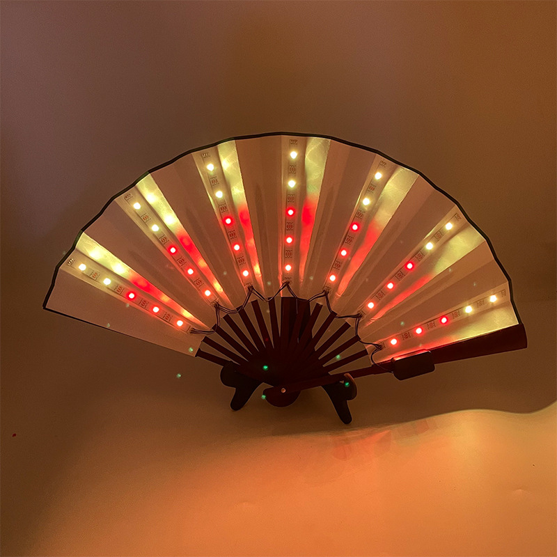 #585 10寸-发光扇子（白色扇子）-七彩流水（遥控）