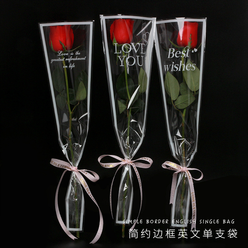 Bolsa de embalaje de una sola flor Rosa bolsa de conjunto múltiple material de embalaje floral de un solo ramo de celofán transparente