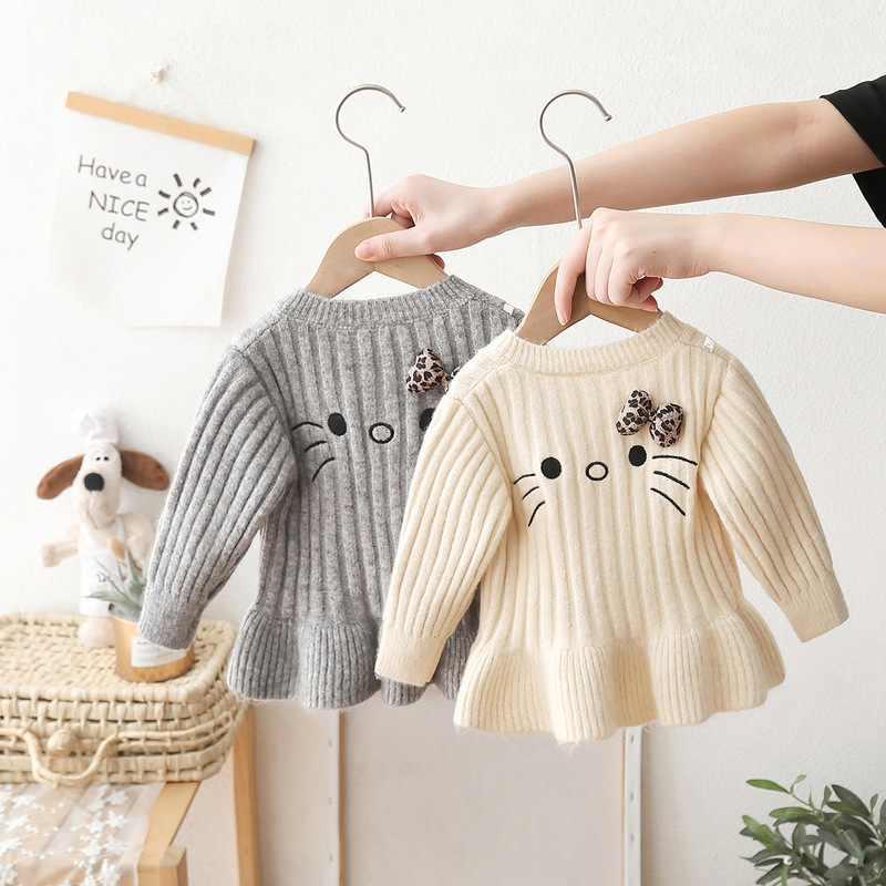 Dropshipping 2025 New Girls' Sweater Dress Cardigan Baby Autumn and Winter Children's Knitwear Jacket Trendy