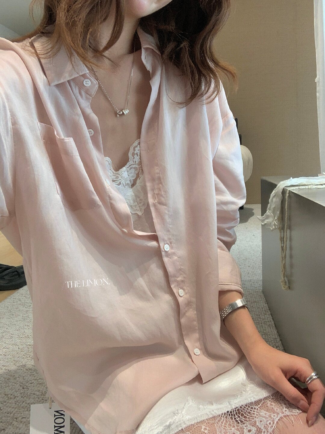 Áo sơ mi nữ tay dài chất liệu tencel phong cách lười biếng ấm áp — Vàng nhạt, xanh lam, Xanh lá cây nhạtcolor, màu hồng chi tiết 90