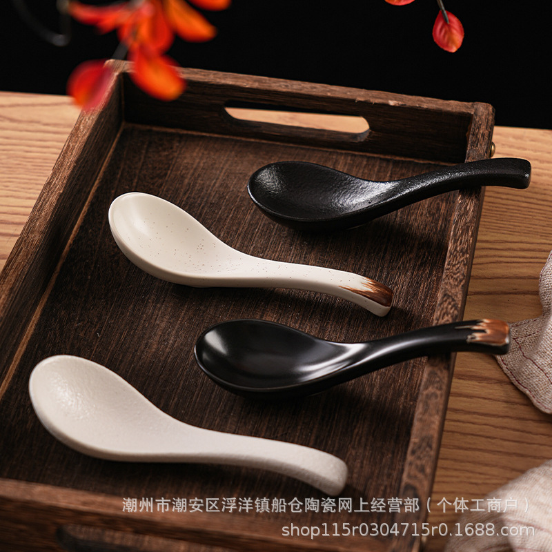 Soup Spoon Household Ceramic Spoon Spoon Spoon Rice Spoon Tableware Soup Dining Small Spoon Creative Cute Small Spoon Japanese-style
