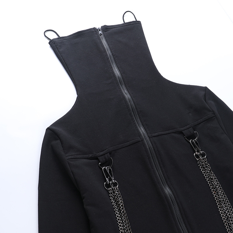 Diablo Style Long-Sleeved High-Collar Chain Top NSGYB98493