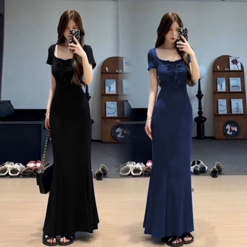 French Blue Hip dress Children's Summer 2024 New High-end Tight Waist Slimming Elegant Fishtail Long Dress French Blue Hip dress Children's Summer 2024 New High-end Tight Waist Slimming Elegant Fishtail Long Dress