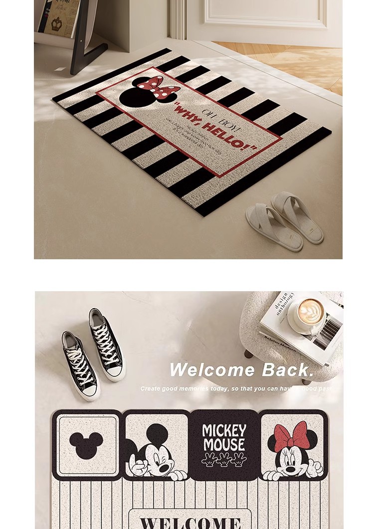 Mickey Cartoon Entrance Door Silk Circle Floor Mat, Entrance Door Mat, Stain-Resistant and Easy to Care For, Entrance Door Carpet Can Be Cut