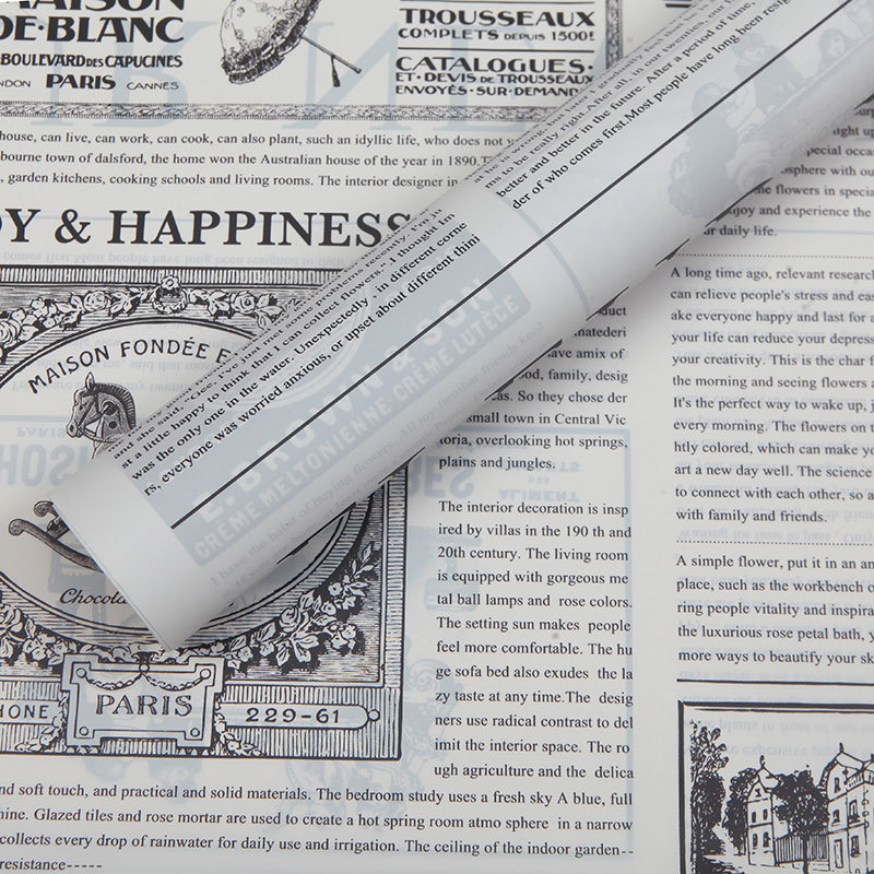 Fabricante spot al por mayor nuevo papel de embalaje de flores impermeable estilo europeo inglés coreano floristería ramo materiales de embalaje