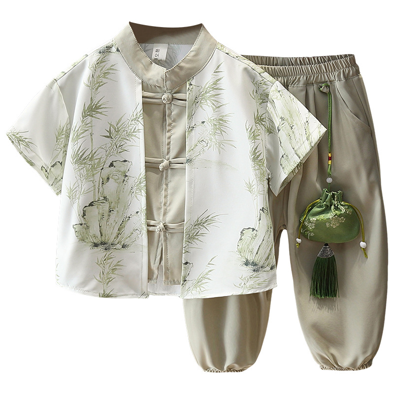 7303 Traje de estilo chino para niños Traje Tang mejorado de manga corta de verano Nuevo estilo chino para niños Traje de dos piezas de verano