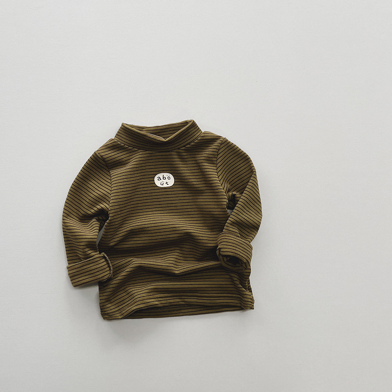 Camisa de fondo forrada de lana cálida para niños a rayas estampada Mori Top niñas moda coreana ropa para niños invierno
