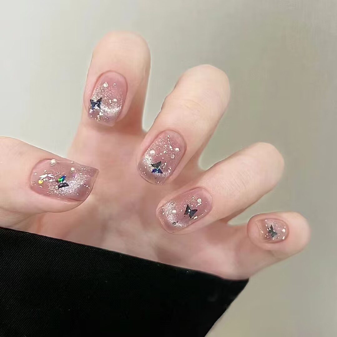 Mariposa ojo de gato francés usar parche de uñas corto parche de uñas productos terminados al por mayor inwind parche de uñas falsas uñas