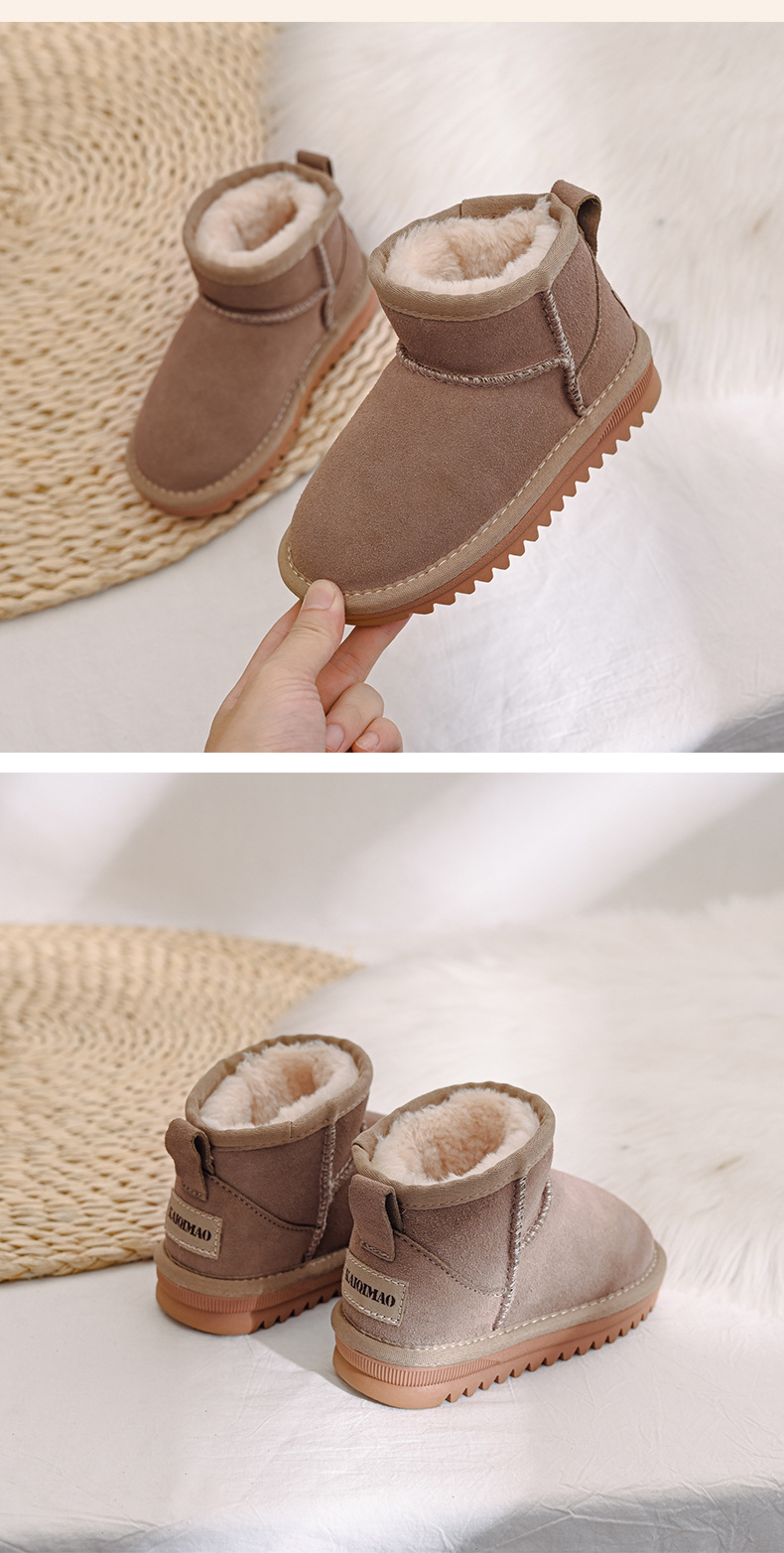Bottes de neige en cuir de vache pour enfants, bottes courtes pour garçons et filles, en coton peluche épais, de haute qualité, nouvelle collection 2022_voghion.com