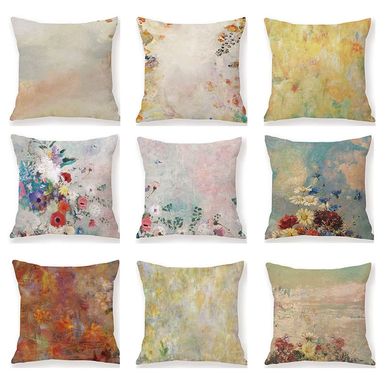 Трансграничная картина маслом Ретро Моне Цветная плюшевая наволочка с туманным цветком Цифровая печать Подушка Поддержка настройки