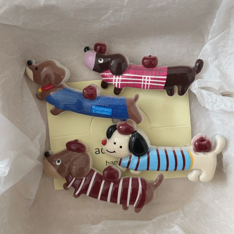 Autumn New Coffee-Colored Full-Body Dachshund Hair Clip Japanese Sweet Soft Cute Girl Hairpin Duckbill Hair Accessory
