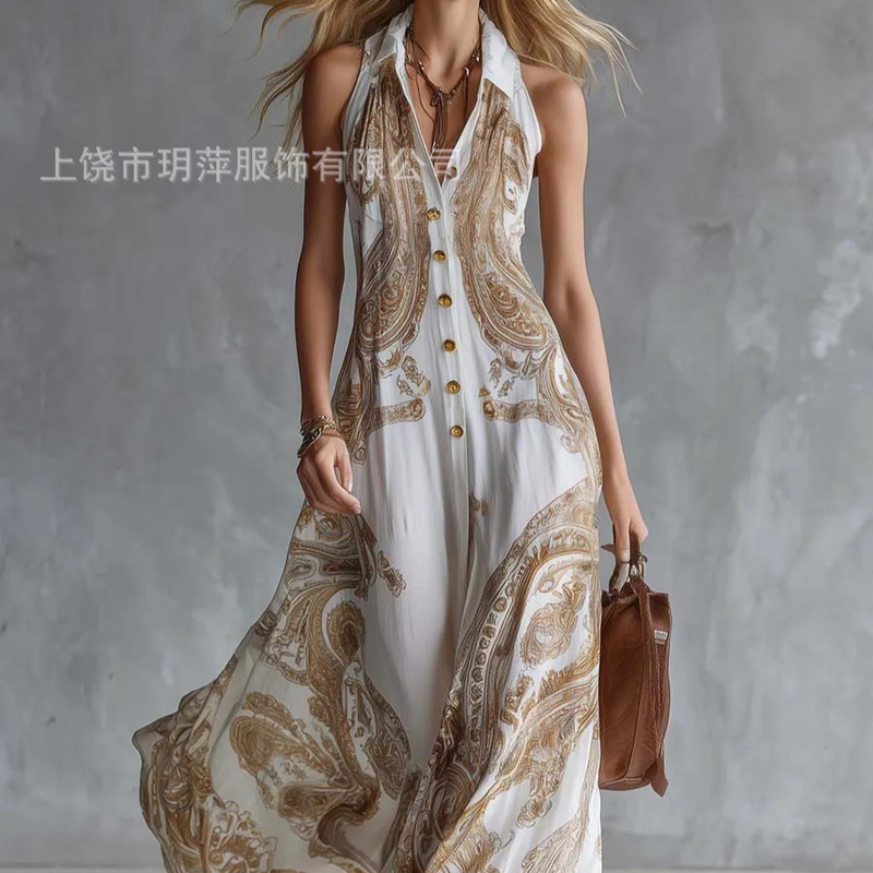2026 European and American Amazon Cross-Border Spring and Summer New Style Sleeveless Printed Fashion Long Dress Shirt Dress 2026 European and American Amazon Cross-Border Spring and Summer New Style Sleeveless Printed Fashion Long Dress Shirt Dress