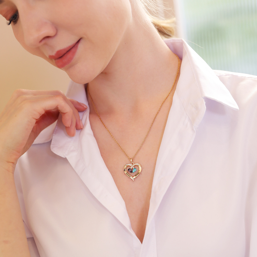 Daily Occasion Fashion Heart Shape Copper Pendant Necklace Inlay Artificial Diamond Copper Necklaces