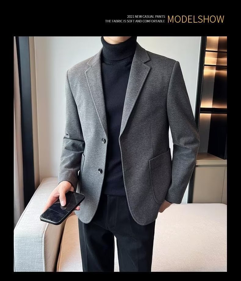 1 Blazer Men, Autumn And 2023 New Style, Mature Style Men's Casual Thick Woolen Suit For Winter_viptrois.com