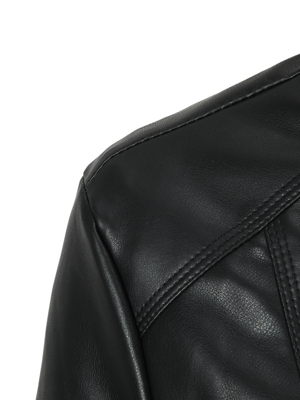 跨境女式PU皮衣秋冬立领皮夹克欧美复古机车外套Women's coat|undefined