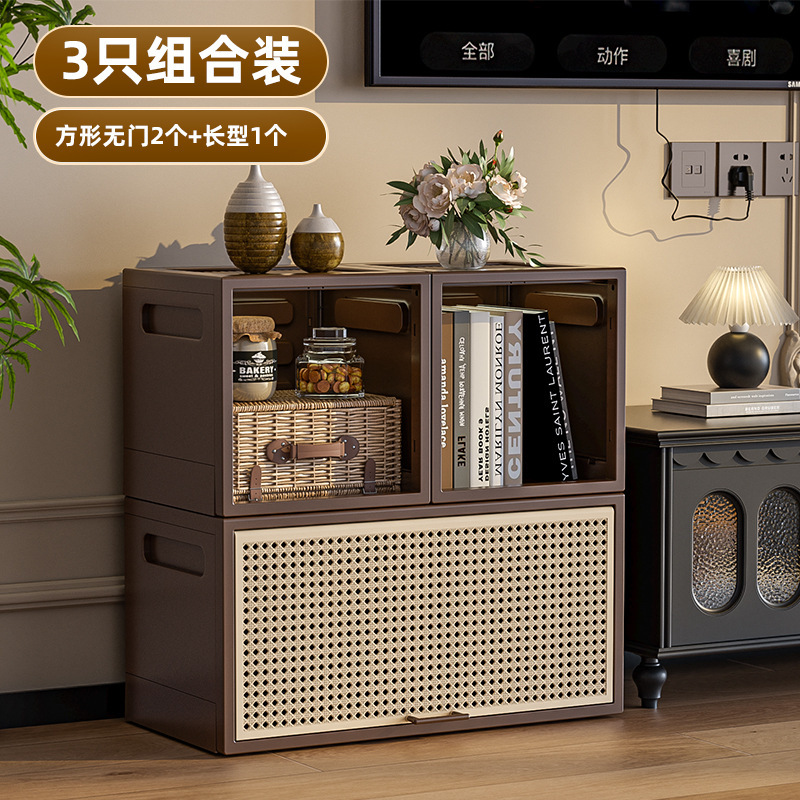 中世スタイルの収納キャビネット寝室折りたたみ収納キャビネットベッドサイドテーブルスナックおもちゃ層状整理組み合わせ収納ボックス|undefined