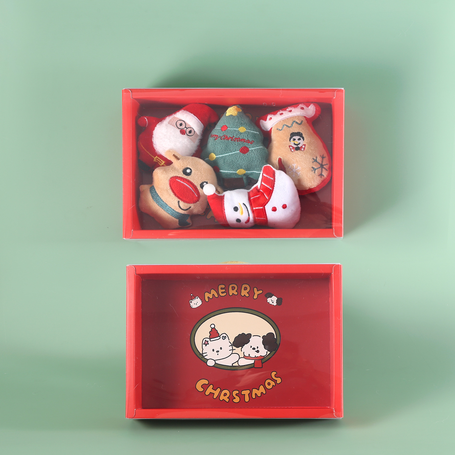 Caja de regalo de juguetes de Navidad para gatos mascotas peluche dibujos animados árbol de Navidad viejo muñeco de nieve construido hierba gatos menta campana