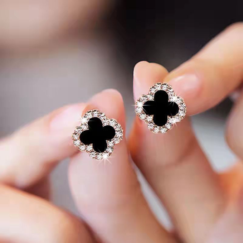 S925 Silver needle Clover Earrings Simplicity Light drill Earrings classic Twinkle Small Earrings