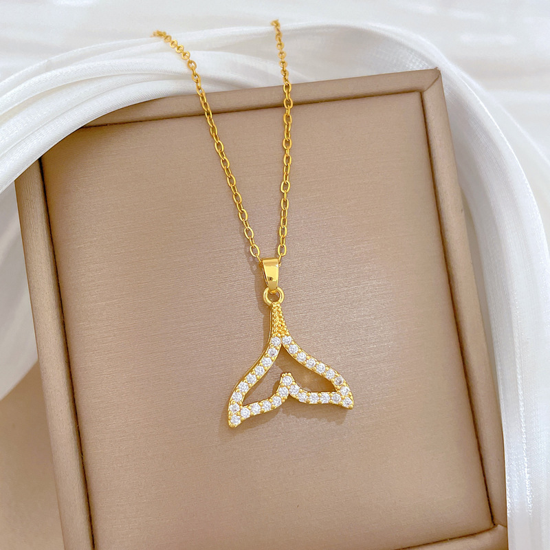 Zircon Fish Tail Necklace Elegant Gorgeous Full Diamond Jewellery_voghion.com