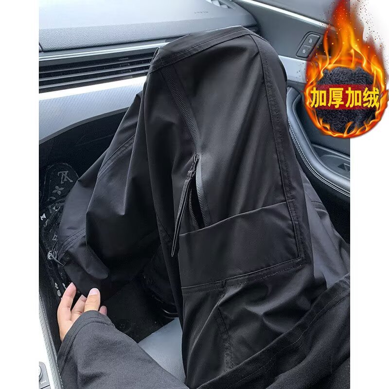 Waterproof and Windproof Men's Autumn and Winter American Functional Fleece-Lined Cargo Pants Outdoor Professional Hiking and Mountaineering Pants