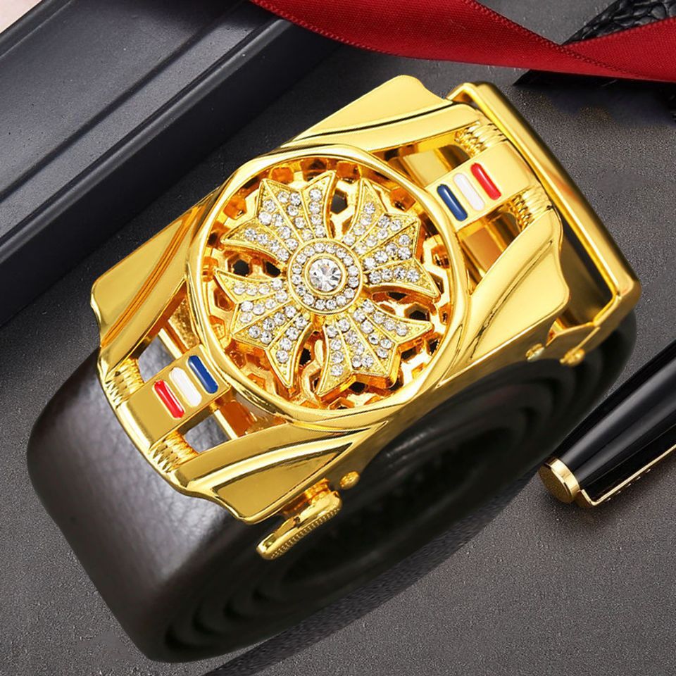Men's Automatic Buckle Belt With Rotating Rhinestone Detail_voghion.com