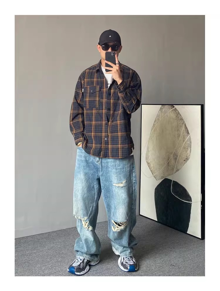 Men's Retro High Waist Dad Jeans Spring Summer Casual Loose Fit Wide Leg Ripped Straight Leg Floor Length_mkmklike.com