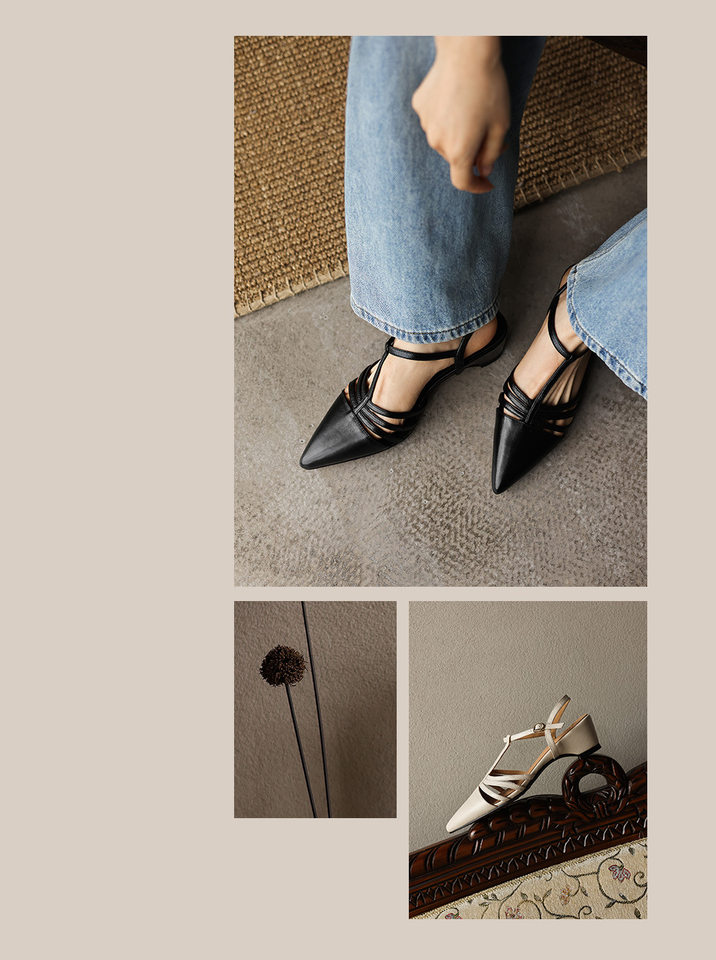 Sandal nữ mũi nhọn quai chữ T gót 5 cm phong cách Hàn Quốc — đen chi tiết 8