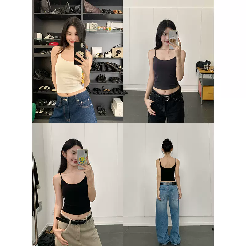 楠涛辣妹带胸垫吊带背心女2025夏季新款基础U领修身显瘦无袖上衣