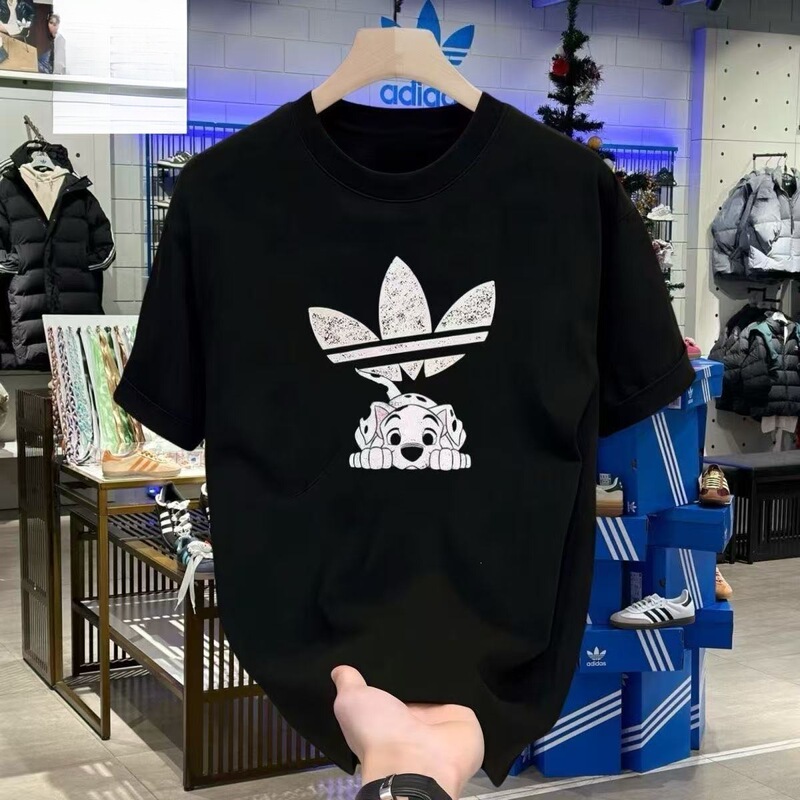 2026 New Cross-Border Fashion Daily Casual 260g 100% Pure Cotton Short-Sleeved T-Shirt with Clover Print for Men and Women