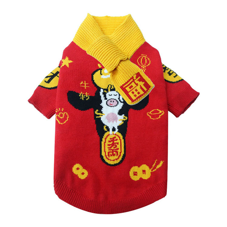 Liquidación cubo francés caliente engrosada ropa acolchada de algodón año nuevo lana mediano y grande perro gato bufanda ropa para mascotas suministros