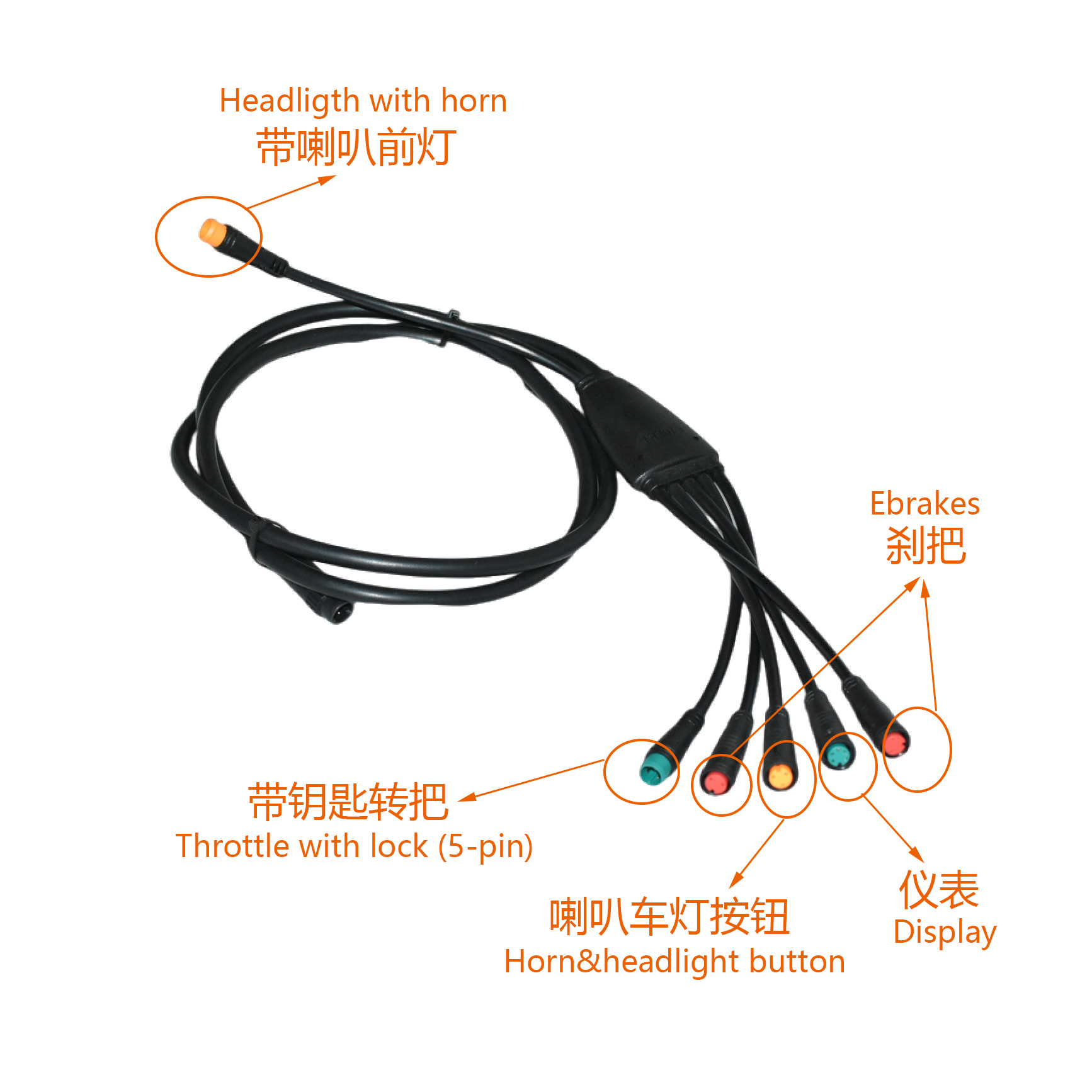 Twist Throttle Electric Bicycle Accelerator 5-core Waterproof Female Connector with Lock Half Twist Handle
