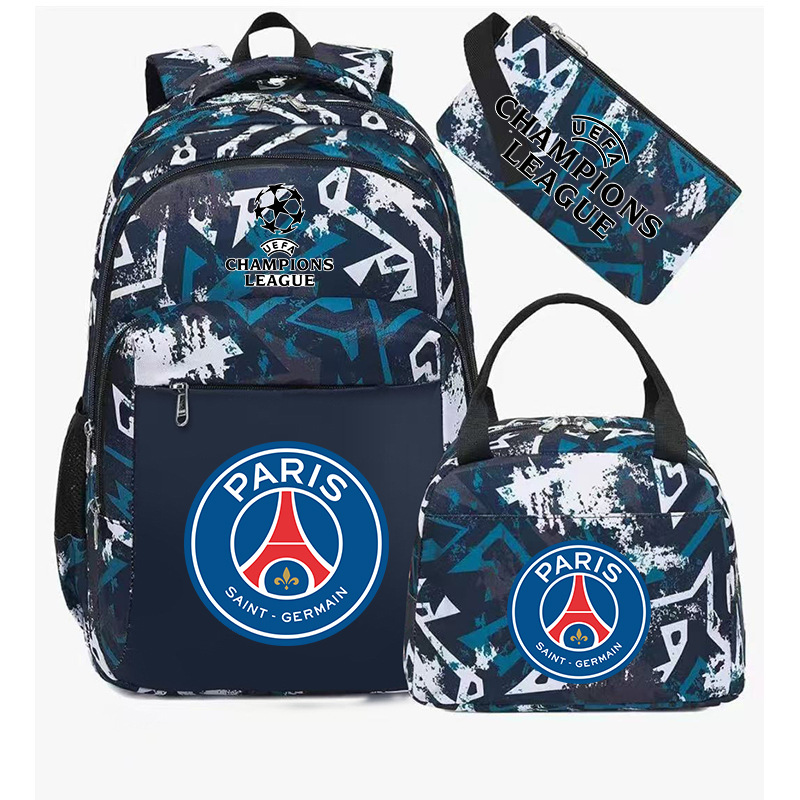 Aficionados al fútbol del Real Madrid Chelsea estudiantes de primaria alrededor de la mochila del Bayern mochila de tres piezas de gran capacidad