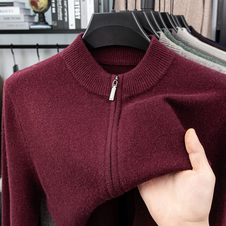 100% Wool Thickened Men's Sweater Cardigan 2025 Winter New Heavy-Duty Stand-Up Collar Wool Sweater Jacket for Dad