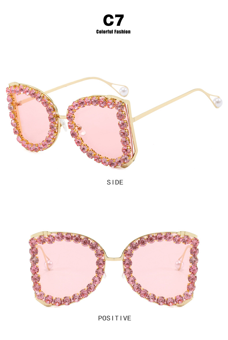 Diamond-encrusted large-framed sunglasses 2024 new style, women's exaggerated large-framed sunglasses, metallic personality and high-end feel undefined