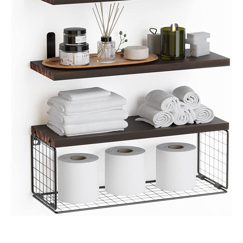 Wall mounted pine wood corner suspended shelf bedroom living room bathroom kitchen wall metal storage rack_voghion.com