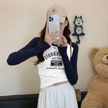 复古卡通长袖t恤女2025春秋辣妹新款修身内搭打底设计感小众上衣