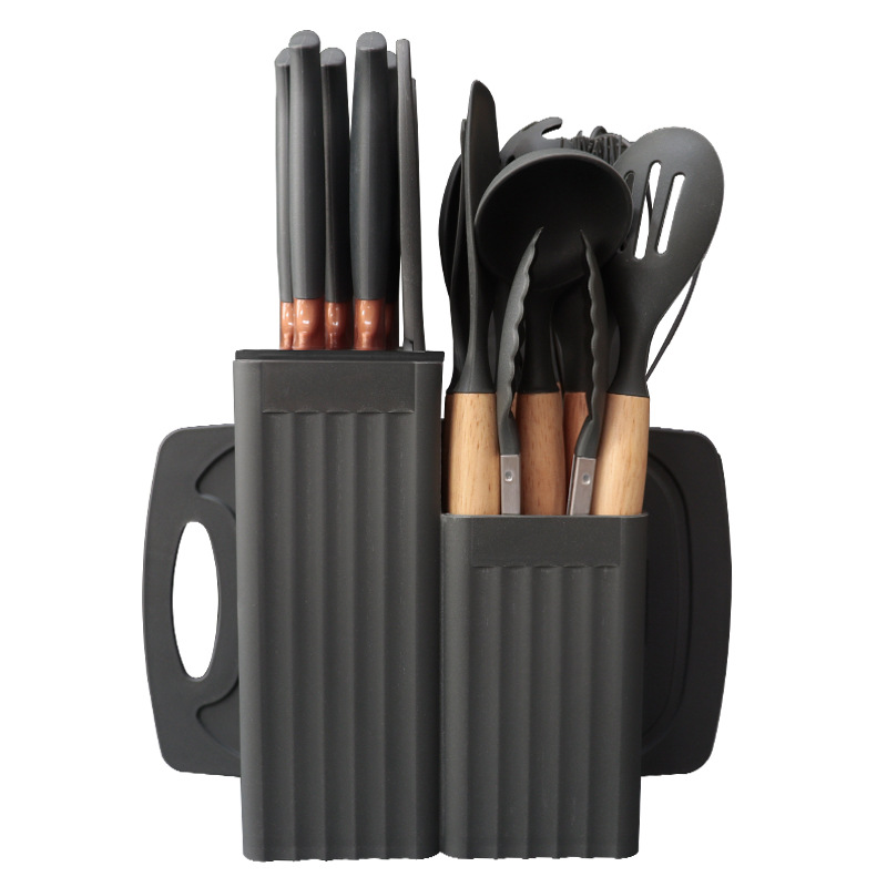 Pala de silicona, cuchara de sopa, juego de 19 piezas, sartén antiadherente, pala de silicona, cocina de silicona doméstica de grado alimenticio, juego de cuchillos al por mayor