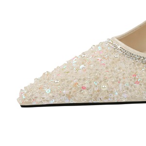 599-2 French style niche pointed rhinestone toe cap trailer for wearing bow tie sequin fabric back empty women's sh