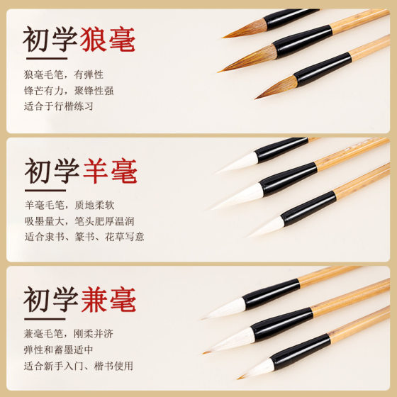 Three Pack Wolf Hair Student and Hair Brush Shang Shu Beginner's Hair Hair Brush Wholesale Calligraphy Supplies Special Brush