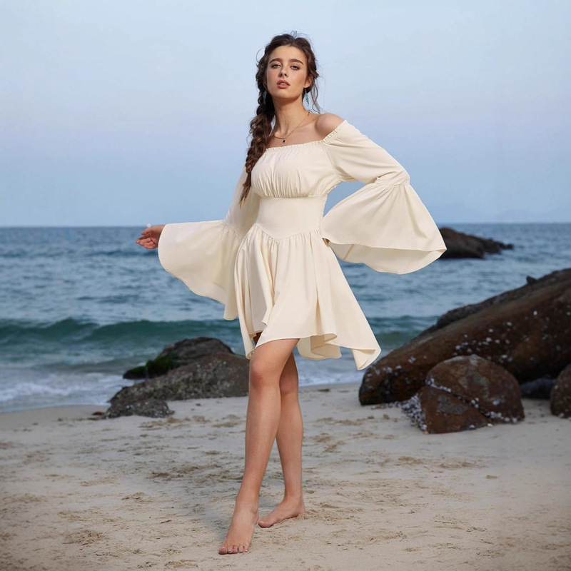 European and American Women's Dresses, Amazon's Most Popular Literary Retro Fashion Design Long-Sleeved Sexy Tops