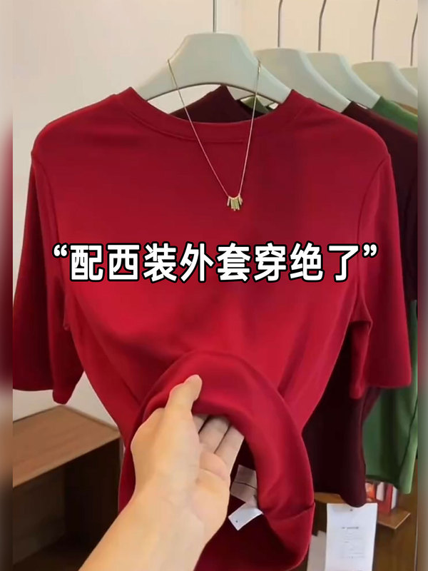 2025秋冬新款五分袖T恤女爆款螺纹半袖修身打底内搭时尚显瘦上衣|undefined