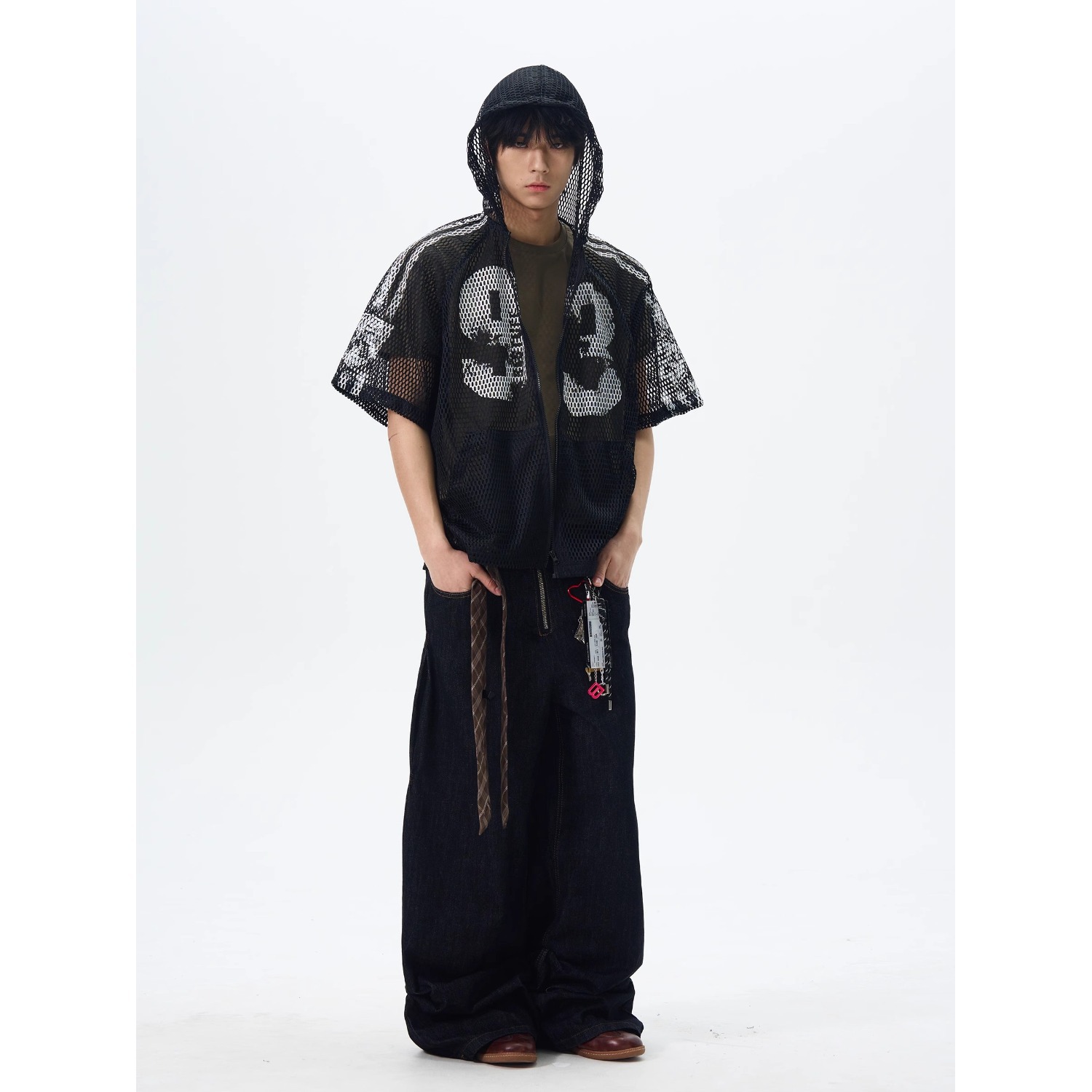 American-style Digital Zipper Hollow-out Hooded Jersey Men And Women, Summer Loose-fitting Short-sleeve_viptrois.com