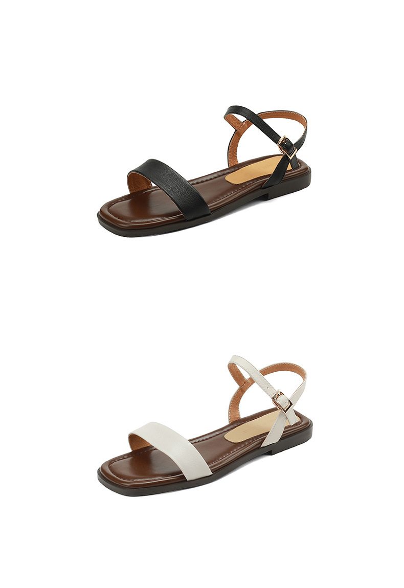Sandal nữ quai ngang đế bệt hở mũi khóa gài đơn giản — Màu đen chi tiết 14