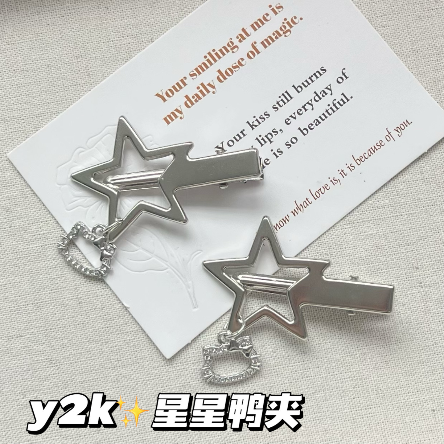 Pendant with diamond kitten five-pointed star duck bill clip ins sweet cool y2k girl heart bangs clip girl heart headdress
