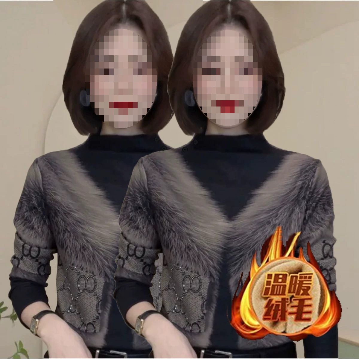 Легкий экстравагантный теплый иностранный принт плюс бархатная рубашка женский 2024 осень и зима новый большой размер женский свободный тонкий топ