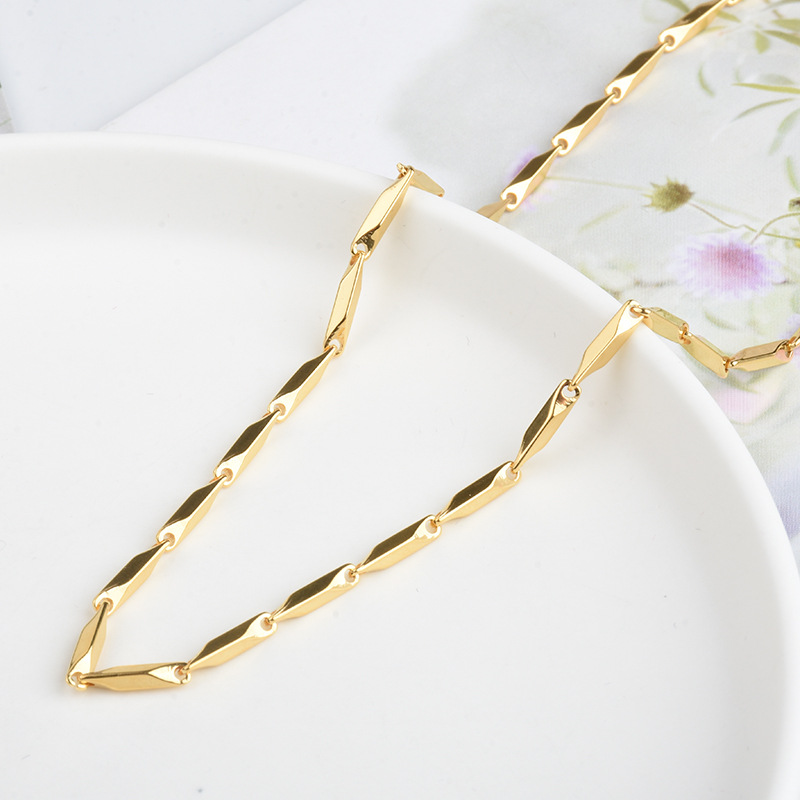 Trendy Titanium Steel Non-Fading Ins Style Cool Wind Ling Shape Collarbone Chain Hip Hop Simple Light Luxury Bamboo Link_voghion.com