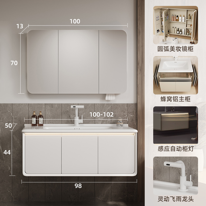 Gabinete de baño con espejo de belleza de arco cerámico de abeja grueso lavabo integral lavabo de baño lavabo de mano combinación lavabo